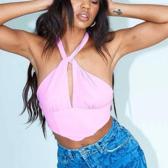 Princess Polly Tops - Princess Polly Light Pink Halter Corset Zip Crop Top